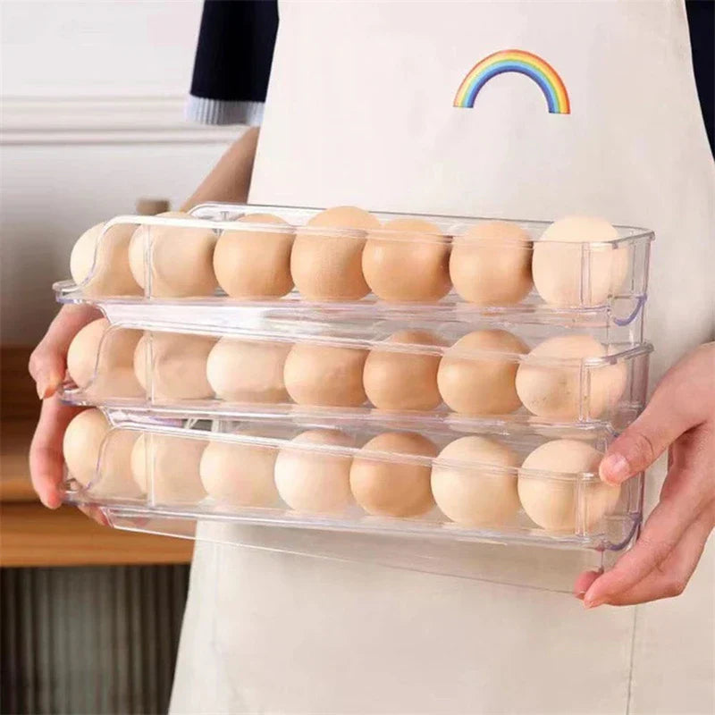 Refrigerator egg holder placed on a fridge shelf