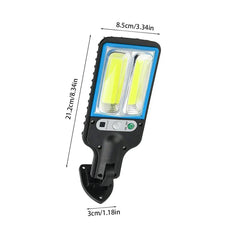 COB LED solar street light bulb with mounting bracket, dimensions labeled 21.2cm x 8.5cm x 3cm, shown on white background