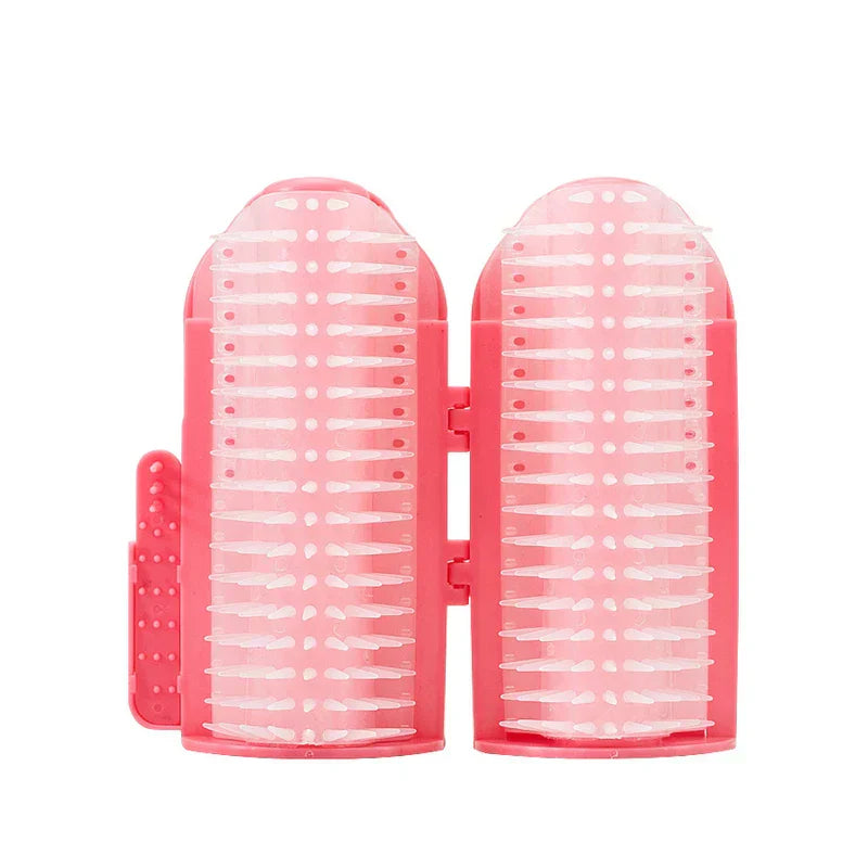 quitapelusas para pelo de mascotas - Quitapelusas de plástico rosa para pelo de mascotas con dos paneles de cepillo articulados y cerdas de plástico transparente.