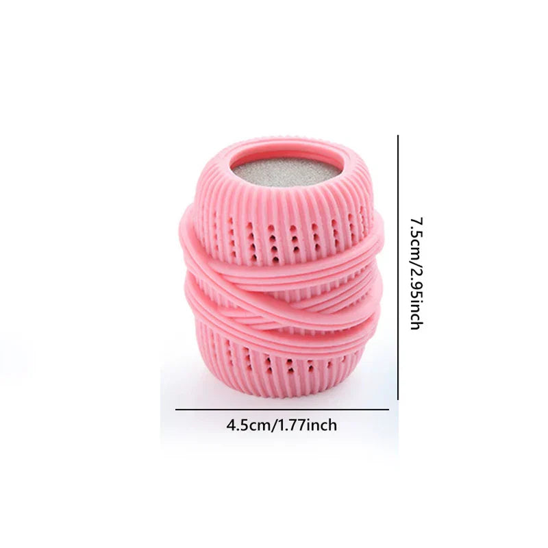 Pink cleaning ball with dimensions 7.5cm/2.95inch height and 4.5cm/1.77inch width on white background