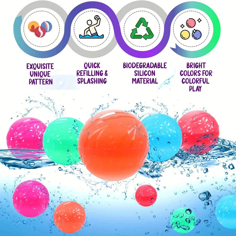 Reusable magnetic water balloons splashing during a backyard game