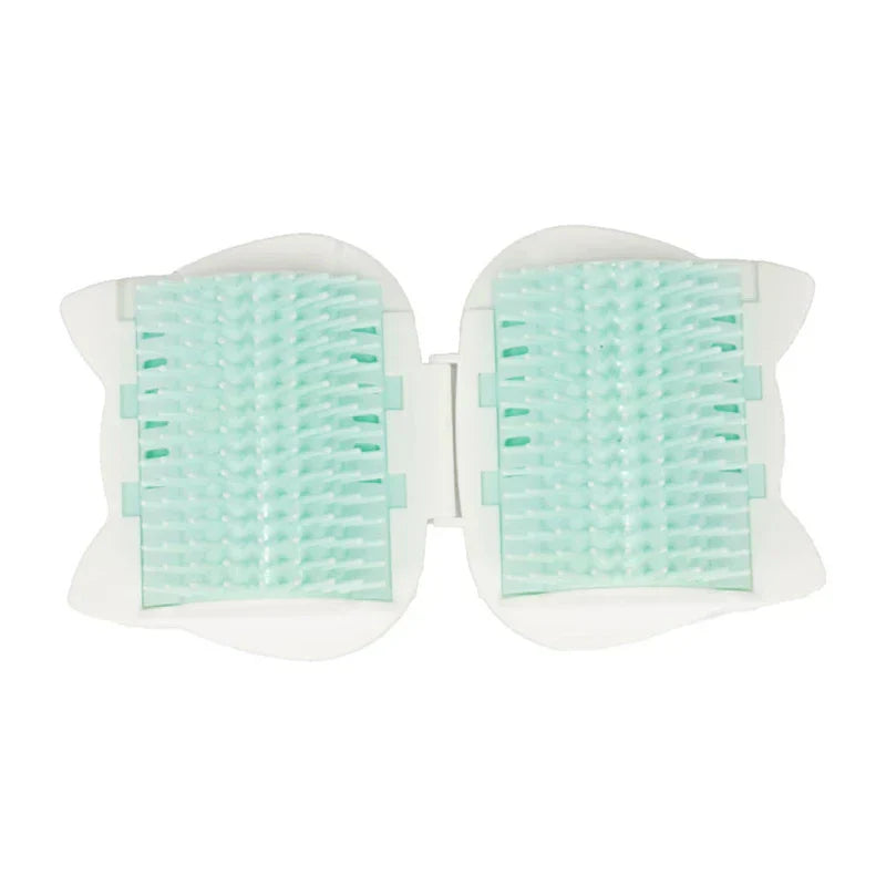 Mint green pet hair remover roller with two symmetric bristle sections and white casing