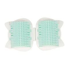 Mint green pet hair remover roller with two symmetric bristle sections and white casing