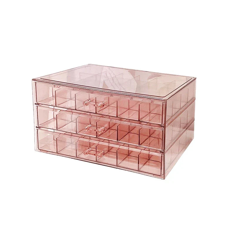 Pink Transparent 3-Tier Jewelry Organizer with Compartments
