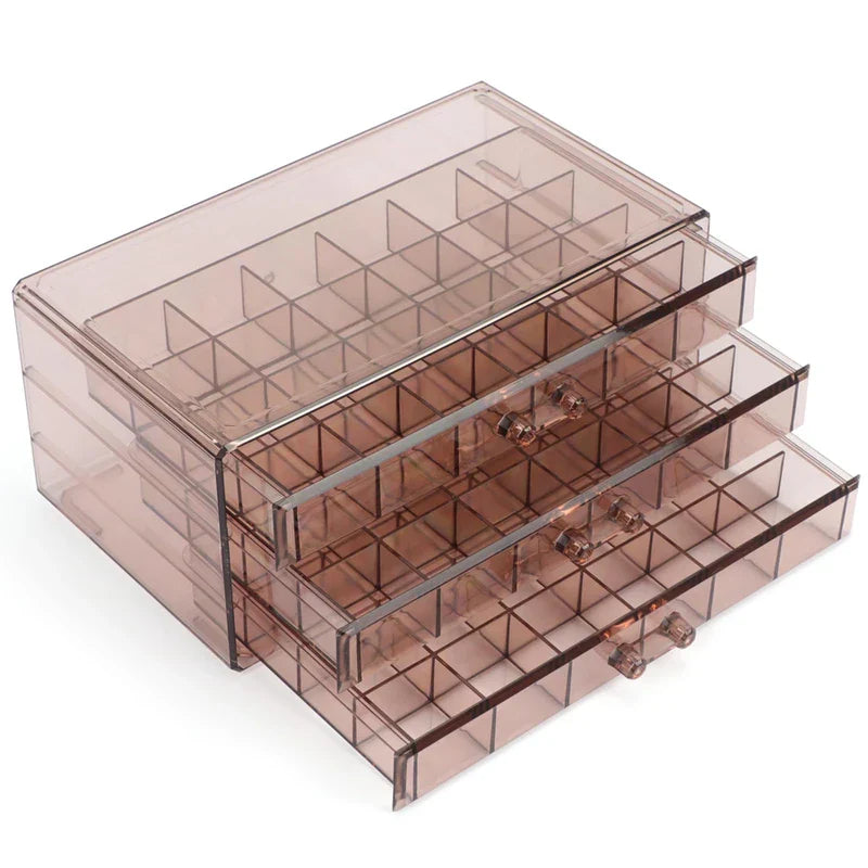 3-Drawer Brown Acrylic Jewelry Storage Box with Dividers