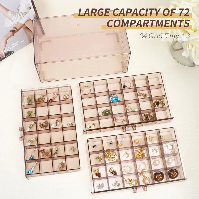 Compact jewelry storage container for necklaces and earrings