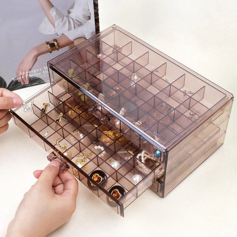 Jewelry organizer with rings and earrings on display