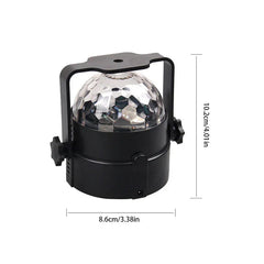 Black unlit disco light with clear faceted dome and mounting bracket, marked with 8.6cm width and 10.2cm height dimensions
