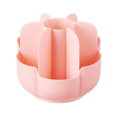 Rotating makeup brush holder organizer on a vanity