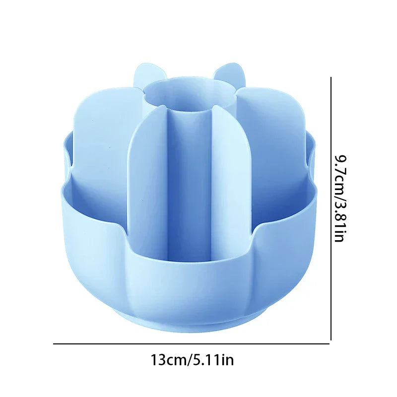 Light blue petal-shaped makeup brush holder with height 9.7cm and width 13cm shown against a white background.