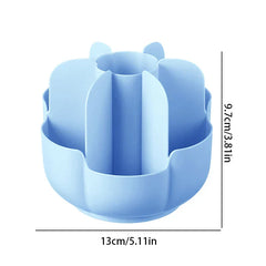 Light blue petal-shaped makeup brush holder with height 9.7cm and width 13cm shown against a white background.