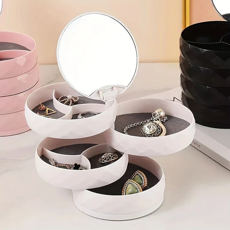 Rotating Mirrored Multi-Layer Jewelry Organizer Box