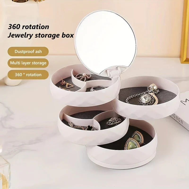 Rotating Mirrored Multi-Layer Jewelry Organizer Box