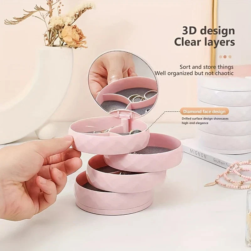 Rotating Mirrored Multi-Layer Jewelry Organizer Box
