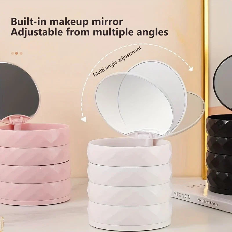Rotating Mirrored Multi-Layer Jewelry Organizer Box