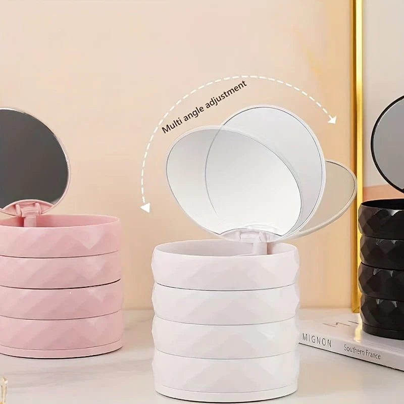 Rotating Mirrored Multi-Layer Jewelry Organizer Box