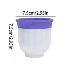 Purple and white two-tone ice ball maker with 7.5cm height and 7.5cm width markings