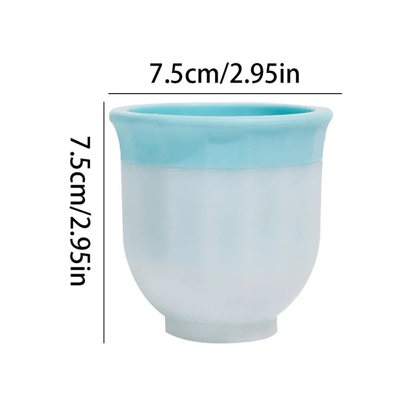 Light blue and white ice ball maker displayed with 7.5cm height and 7.5cm diameter dimensions