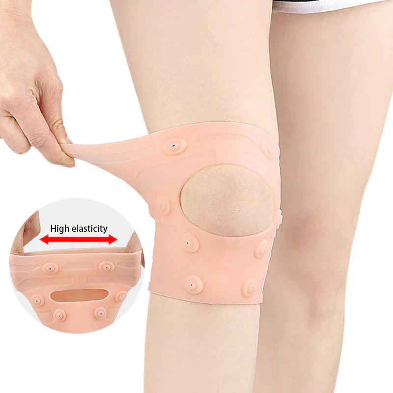 Person wearing the round magnetic knee brace pad