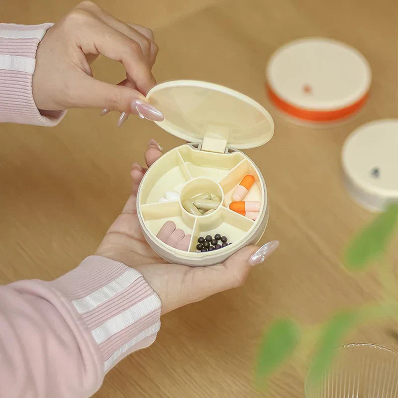 Round Travel Pill Organizer Box Case