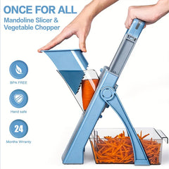 Mandoline slicer and chopper in upright position