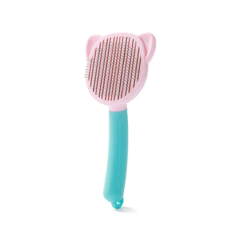 Self-cleaning pet slicker brush comb with retractable bristles
