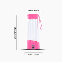 Pink portable coffee mug with dimensions labeled: 21cm tall, 7cm top width, 8cm base width, on white background