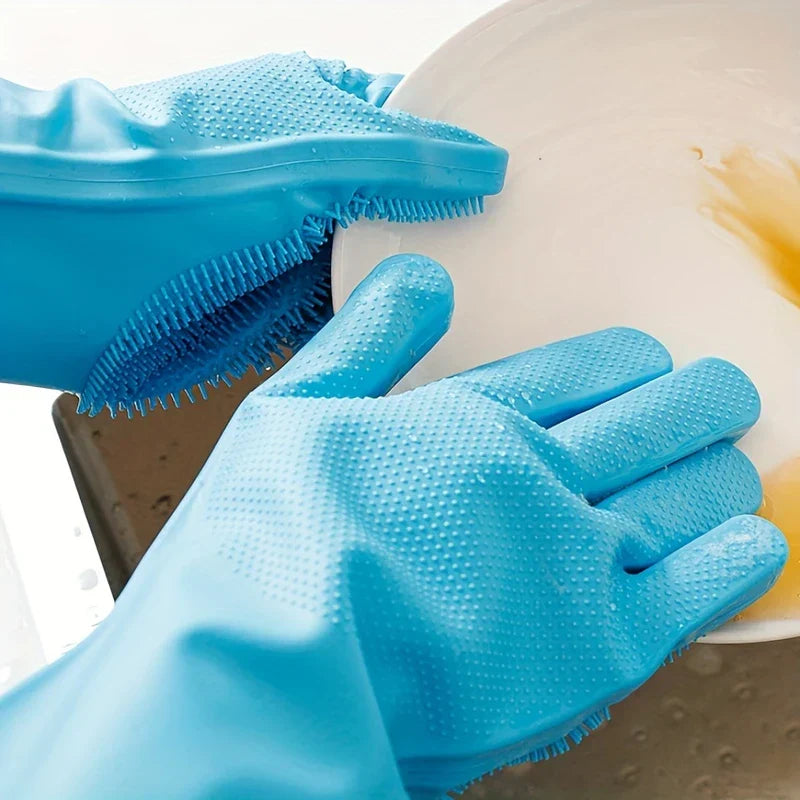 Silicone Dishwashing Cleaning Gloves with Scrubber