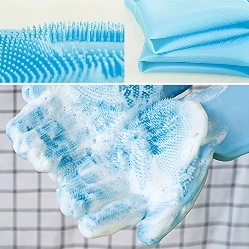 Silicone Dishwashing Cleaning Gloves with Scrubber