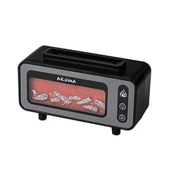 Difusor de aroma y humidificador de sobremesa negro y plateado con exhibición de carbón de chimenea falsa y tres botones de control