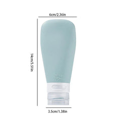 Light green travel toiletry container, 90ml/3fl.oz, marked with 14cm height, 6cm top width, 3.5cm bottom width