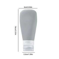 reisebehälter für toilettenartikel - Grauer Reisebehälter für Toilettenartikel, 90 ml/3 fl.oz, mit Angaben von 14 cm Höhe, 6 cm oberer Breite und 3,5 cm unterer Breite