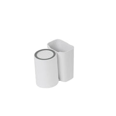 Single toothbrush mouthwash cup holder set on a bathroom countertop