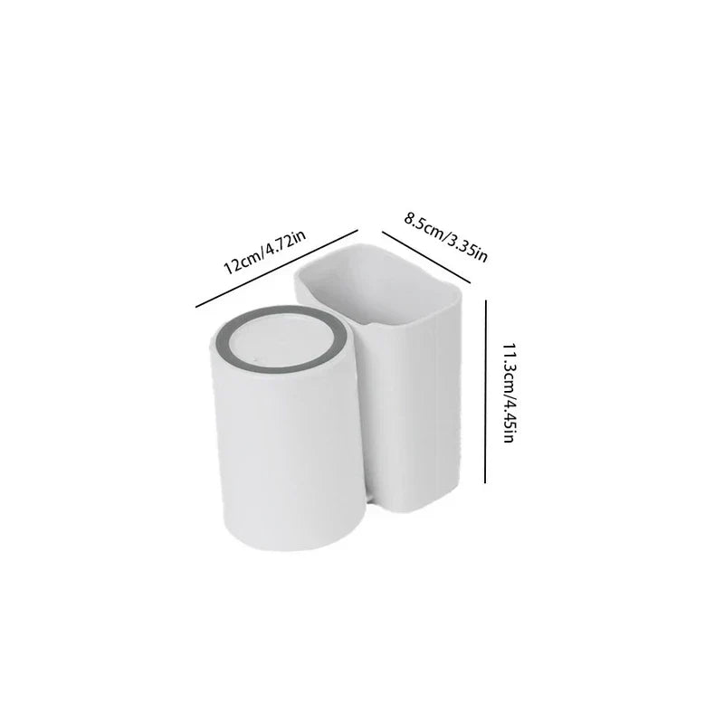 White mouthwash cup holder with dimensions 12cm/4.72in, 8.5cm/3.35in, 11.3cm/4.45in labeled.