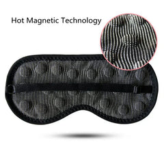 Inner side of manta sleep mask with black-and-white textured fabric and adjustable strap, labeled 'Hot Magnetic Technology'