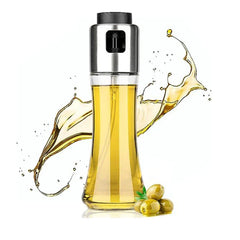 Slim waist glass oil sprayer bottle on a kitchen counter