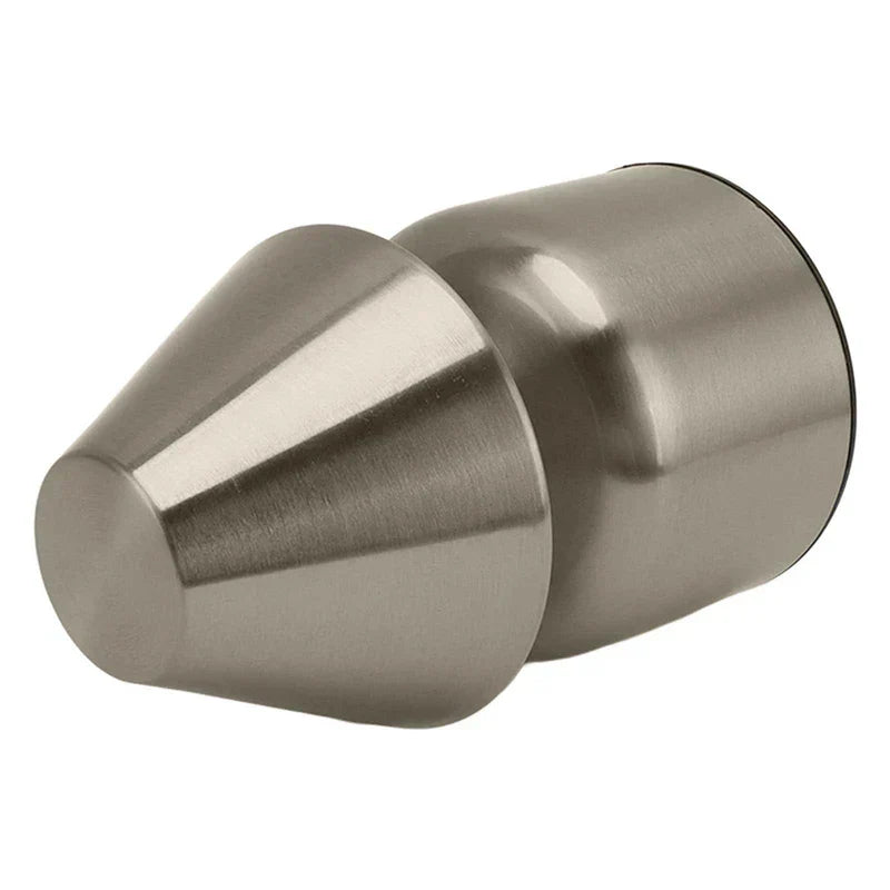 Kleine Tischlampe - Seitenansicht einer bürstsilbernen kleinen Tischlampe, liegend auf weißem Hintergrund