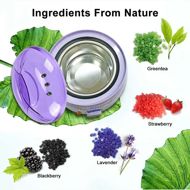 Purple wax warmer with natural green tea, strawberry, blackberry, lavender wax beans