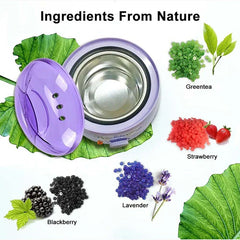 Purple wax warmer with natural green tea, strawberry, blackberry, lavender wax beans