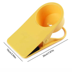 Yellow clip-on cup holder with size labels, displayed alongside shoe box storage context