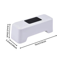 White smart toilet sensor with dimensions: 15cm length, 5.2cm width, 5.4cm height, black top panel
