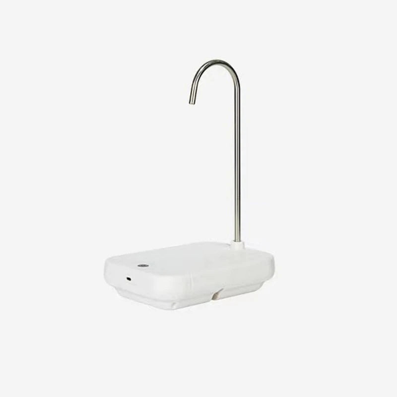 White portable countertop electric water pump dispenser with stainless steel curved spout