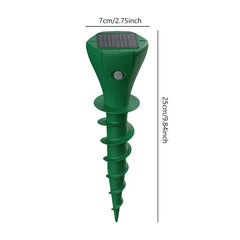 Green solar mole repellent spike with dimensions, 7cm wide 25cm tall