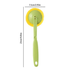 Soap Dispensing Brush - Green-handled dish scrub brush against white background, showing total length 23cm and brush head width 7.5cm.