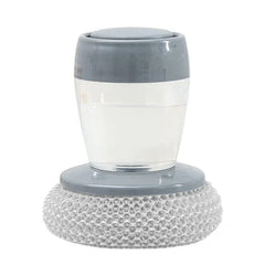 Dish Brush Soap Dispensing - Gray and clear palm-sized scrubber with textured round scrub head