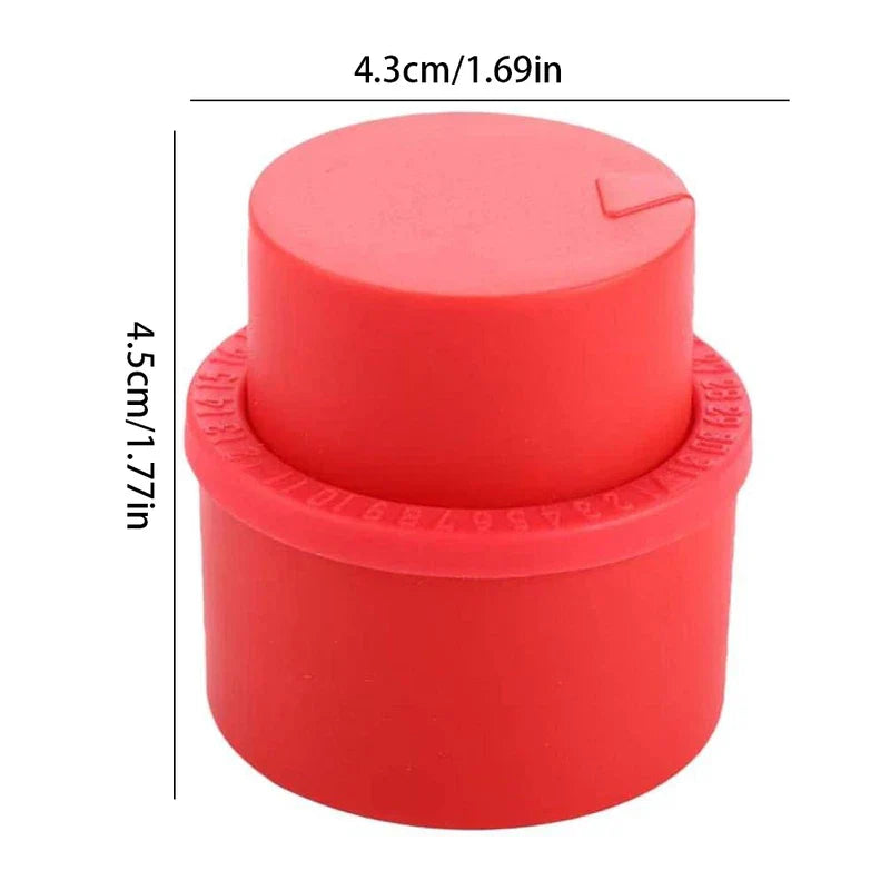 Soda Can Lid - Red silicone date marker bottle cap, diameter 4.3cm, height 4.5cm, shown against white background with dimension labels