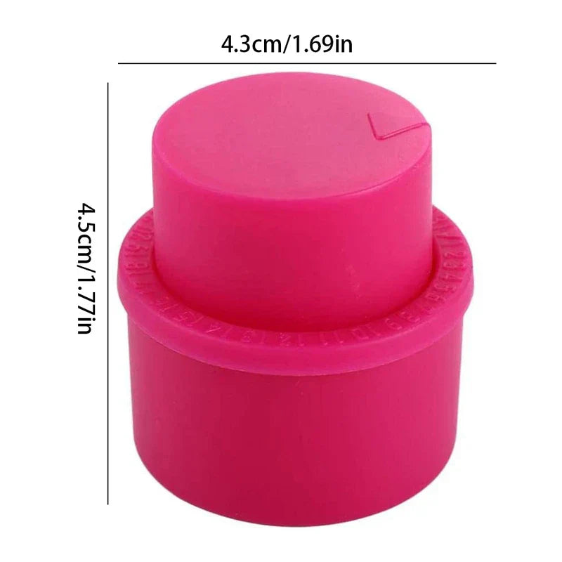 Soda Can Lid - Bright pink cylindrical two-part cap with dimension lines showing 4.3cm width and 4.5cm height