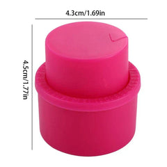 Soda Can Lid - Bright pink cylindrical two-part cap with dimension lines showing 4.3cm width and 4.5cm height