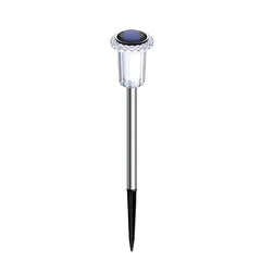 Solar powered garden lights ground stakes in a flower bed