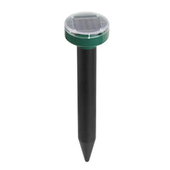 Solar Ultrasonic Mole Snake Repellent Spike - Single stake-style pest repellent unit with green top cap and integrated solar panel